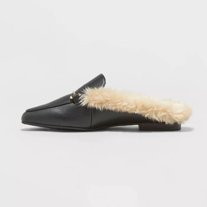 Women's Rebe Faux Leather Fur Backless Mules - A New Day™ Black | Target