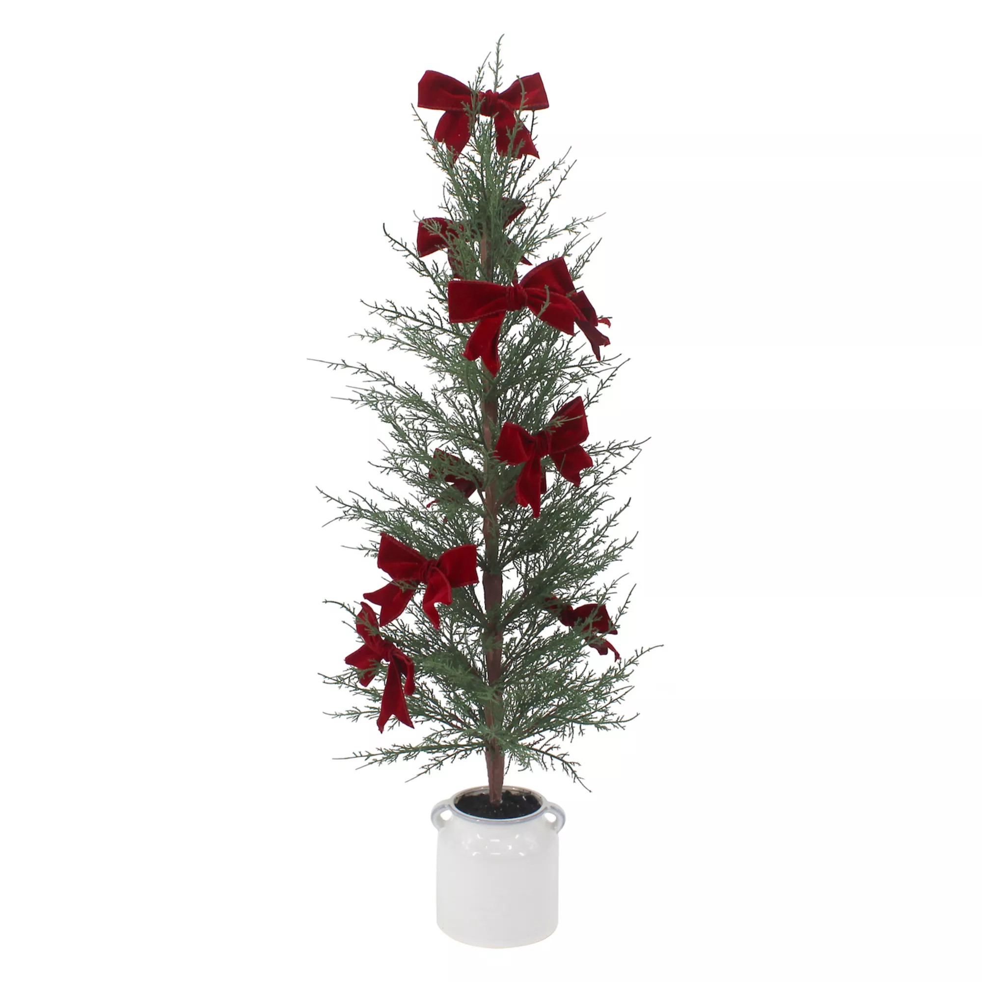 St. Nicholas Square® 36-Inch Artificial Pine Tree with Bows in White Ceramic Jug | Kohl's