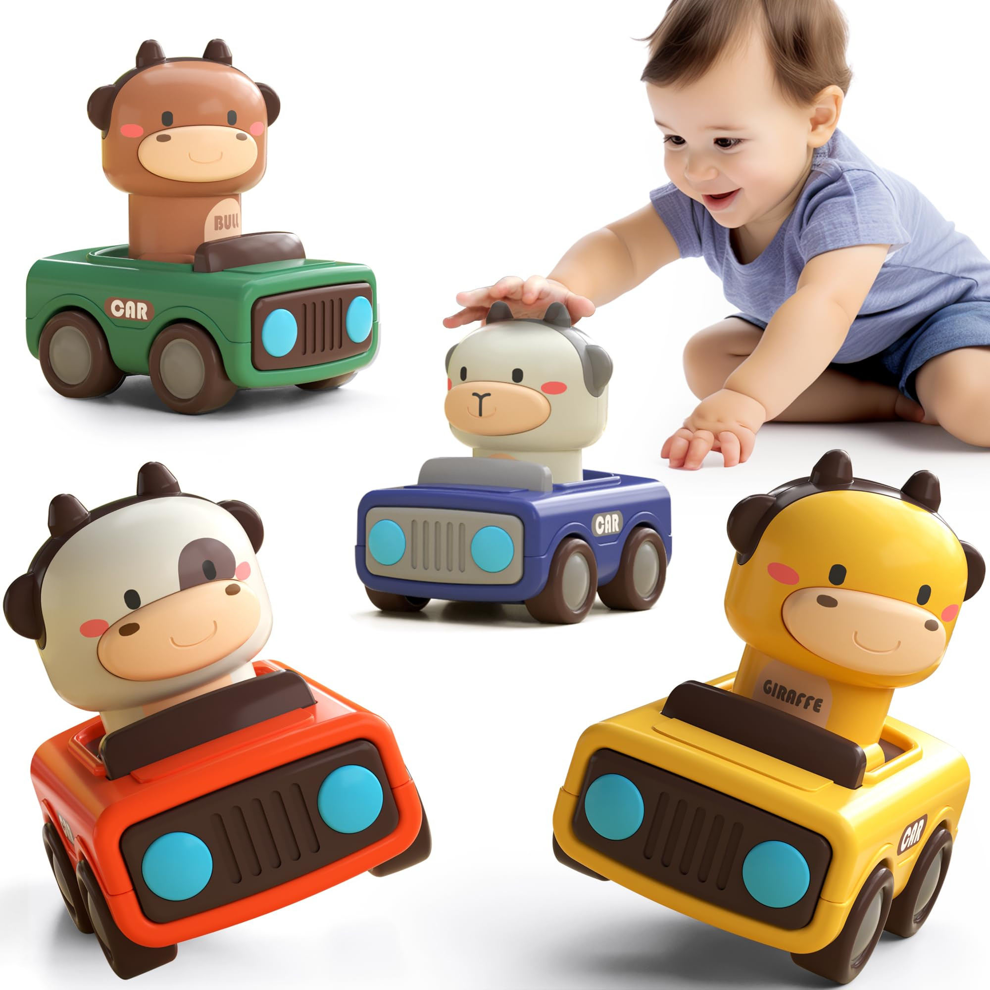 iPlay, iLearn Press to Go Car Toys for Toddlers 1-3, Baby Animal Racing Cars, Infant Play Vehicle... | Amazon (US)