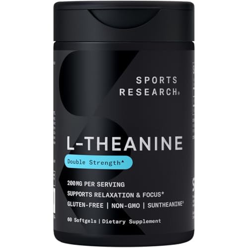 Sports Research Double Strength L-Theanine Supplement - Suntheanine Softgels for Focus, Relaxation & Alertness - Non-Drowsy Support Made with Coconut Oil, Non-GMO & Gluten Free - 200mg, 60 Count | Amazon (US)