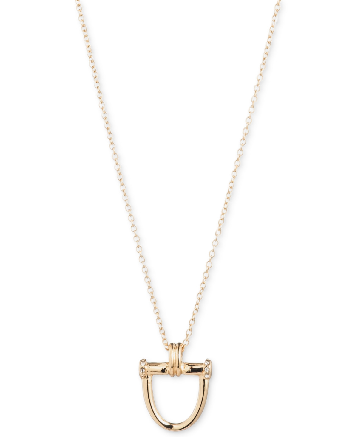 Lauren Ralph Lauren Pave Horsebit Pendant Necklace, 16" + 3" extender - Gold | Macy's