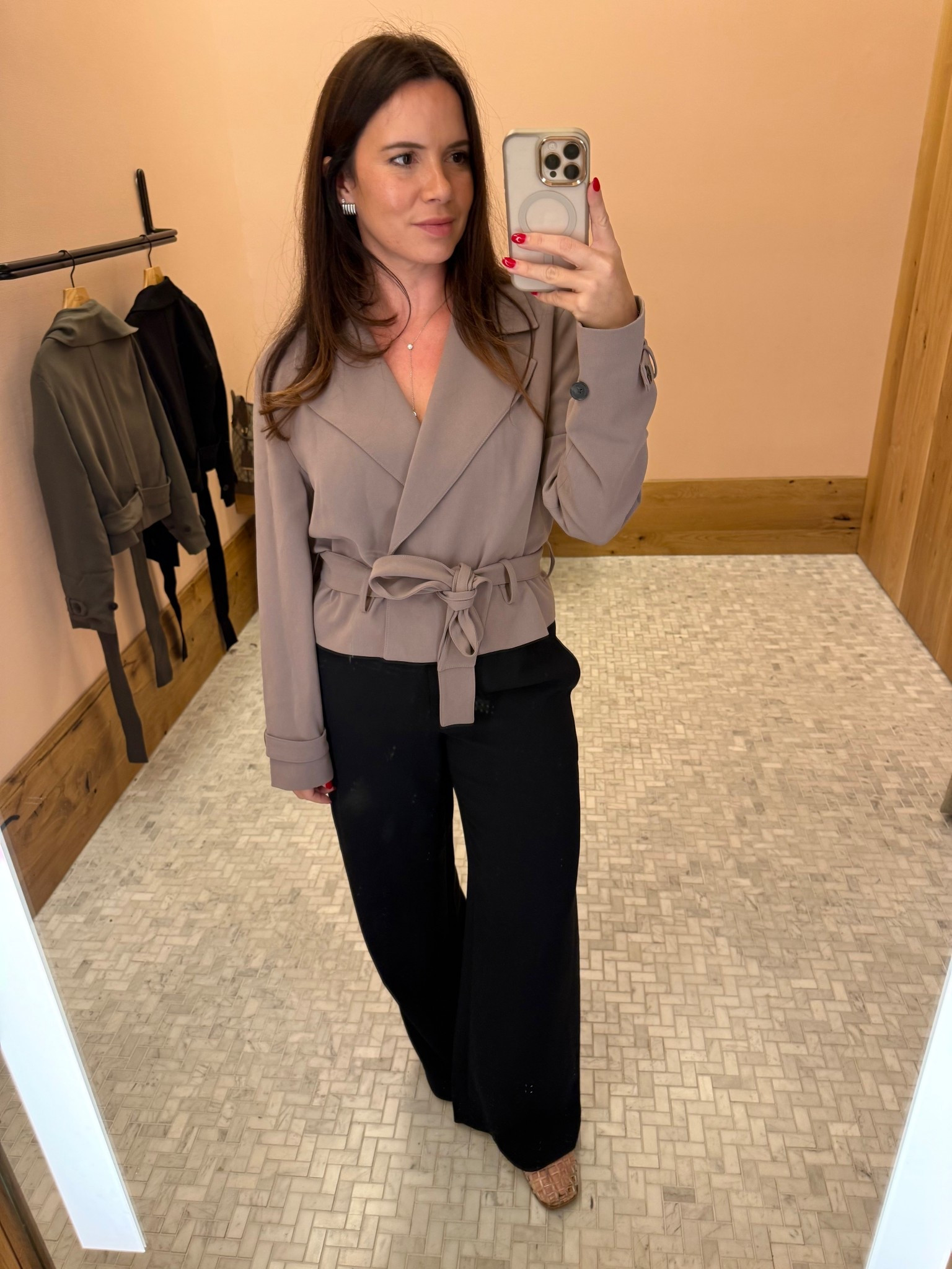 Cropped trench coat on sale 
Runs big - size down one size
Wearing small/short in pants. 

Aritzia. Sale. Work wear. Petite friendly.

#LTKPetite #LTKWorkwear #LTKSaleAlert