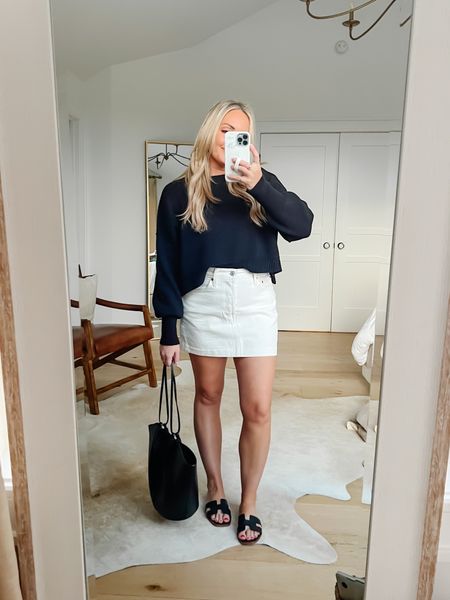 Spring capsule Wardrobe Outfit Idea Series Mom Style

White Denim Mini Skirt: SIZE UP 1
Cropped Sweater: TTS (wearing small)
Sandals: TTS