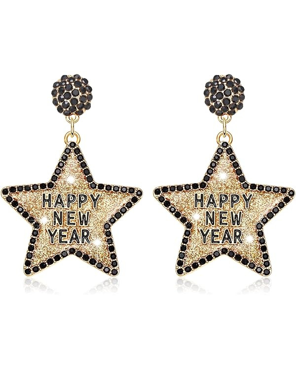 Happy New Year Earring for Women Glitter Rhinestone Star Dangle Earrings Holiday New Year’s Eve... | Amazon (US)