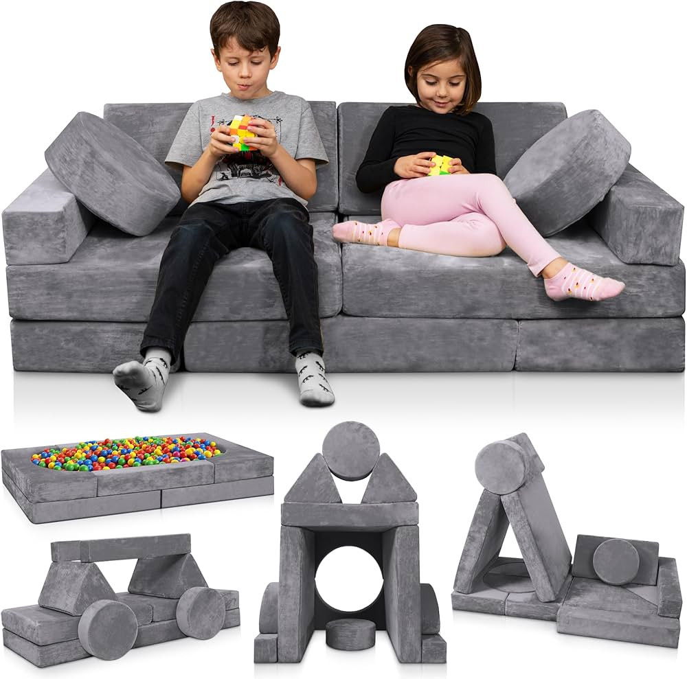 Lunix LX15 14pcs Modular Kids Play Couch, Child Sectional Sofa, Fortplay Bedroom and Playroom Fur... | Amazon (US)