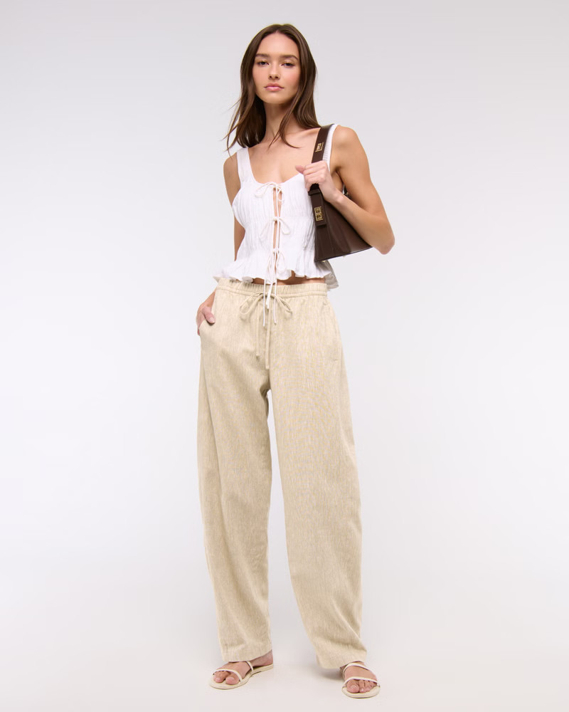 Linen-Blend Barrel Pull-On Pant | Abercrombie & Fitch (US)