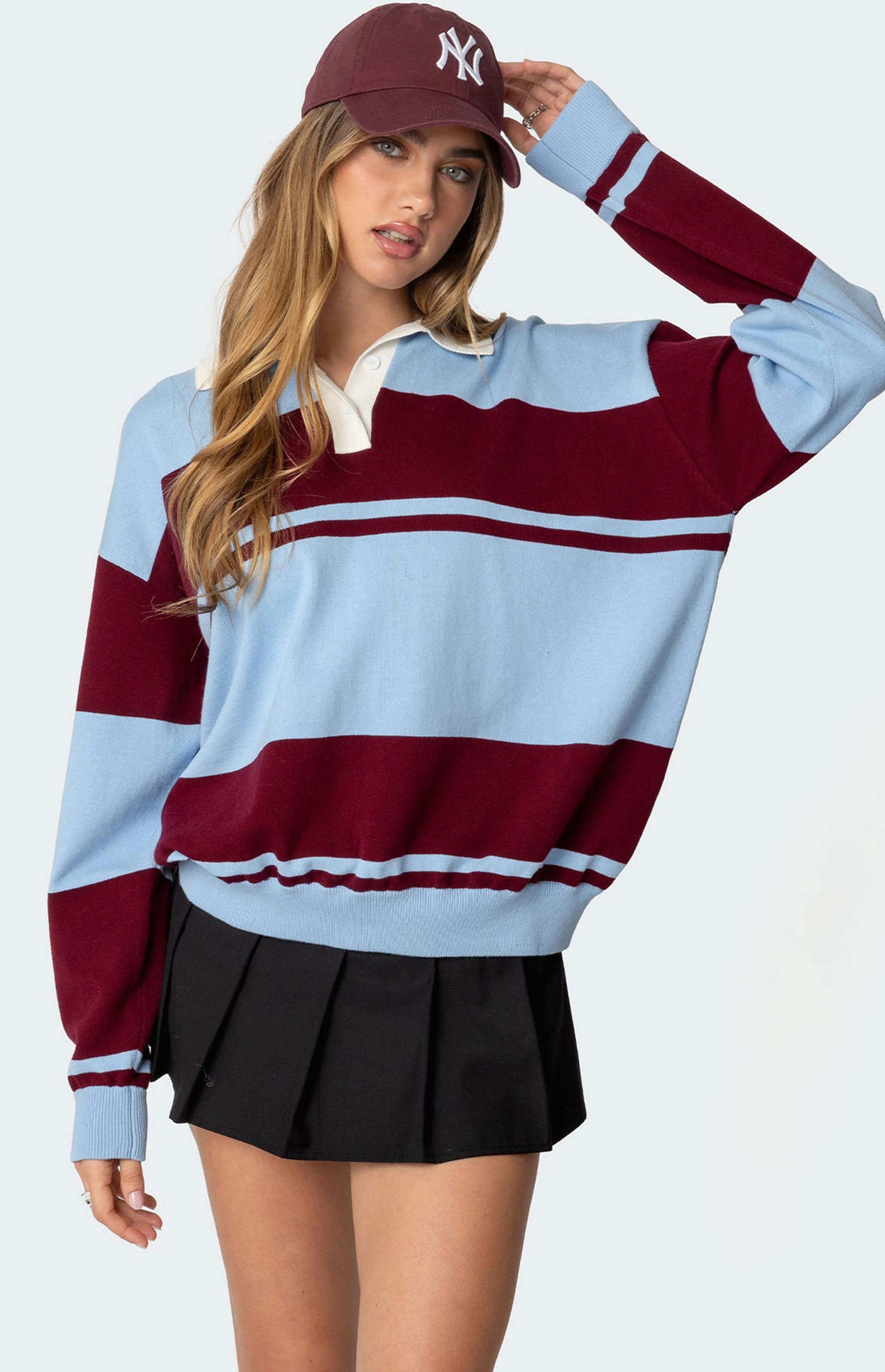 Edikted Kian Striped Polo Sweater | PacSun