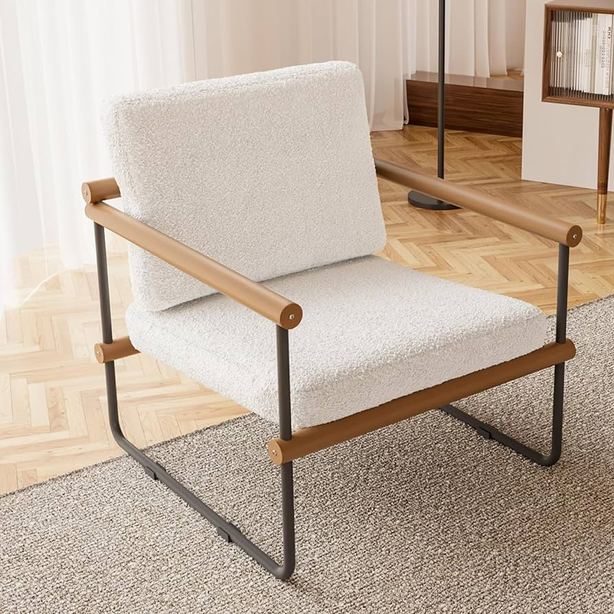 jiexi 25.2in Modern Boucle Fabric Accent Chair with Arms for Living Room, Modern Tufted Single So... | Amazon (US)