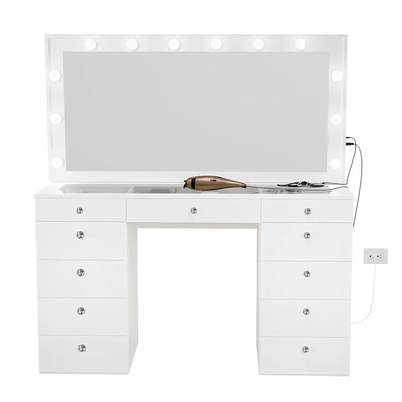 Orla Extra Large Makeup Vanity with Lights, USB & Power Outlet and 11 Drawers | Wayfair North America