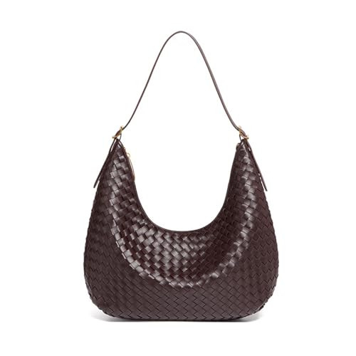 Shoulder Handbag for Women - Woven Hobo Bag Large Vegan Leather Purse Crescent Bag for Work Travel & Daily Use (Chocolate Brown) | Amazon (US)