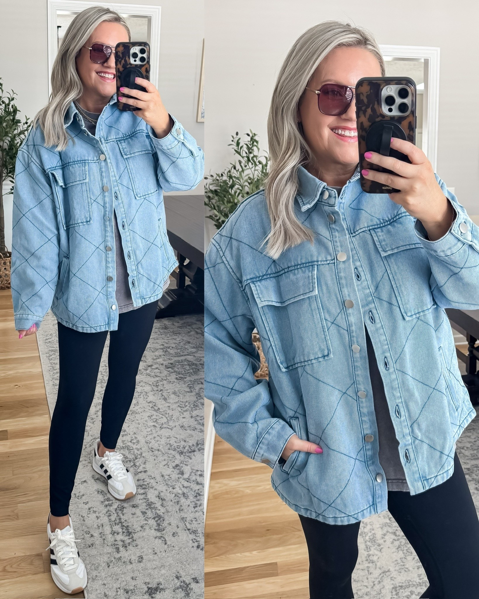 Quilted denim jacket from Amazon. This jacket has an oversized fit and comes with the softest fleece lining. Wearing a medium. 

#LTKOver40 #LTKSeasonal #LTKootd