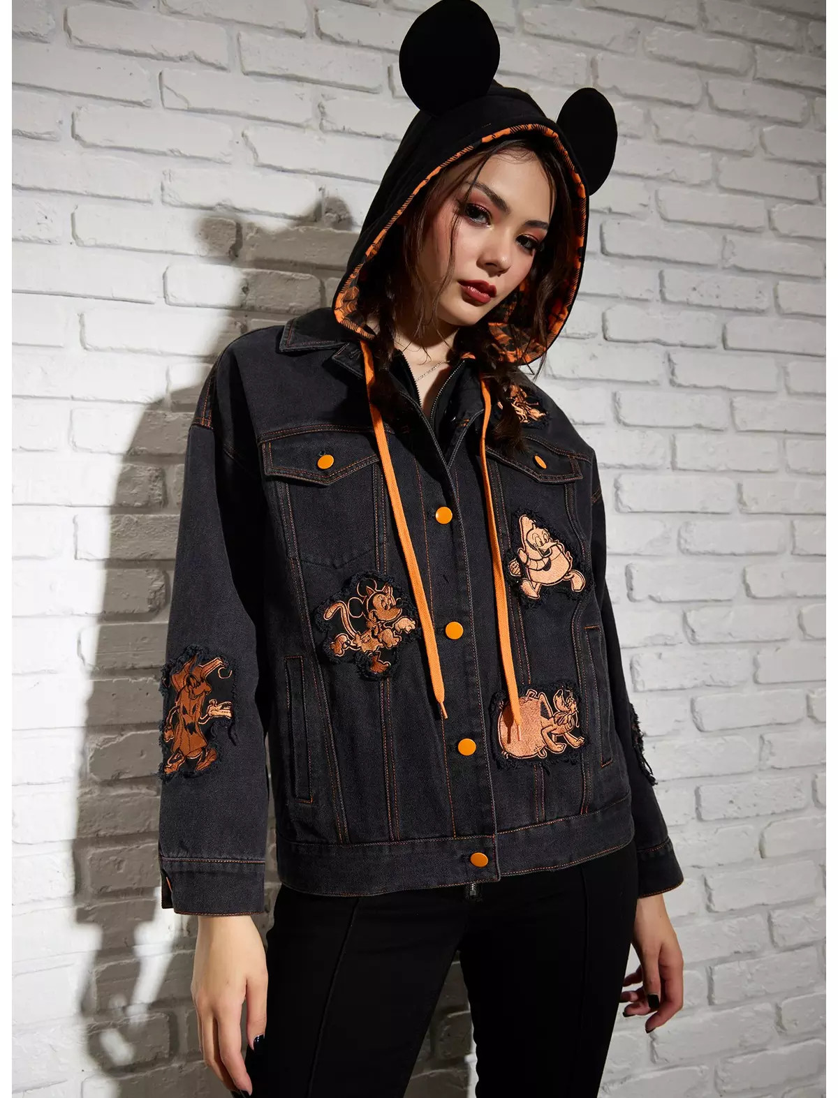 Her Universe Disney Mickey Mouse & Friends Halloween Hooded Denim Girls Jacket | Hot Topic