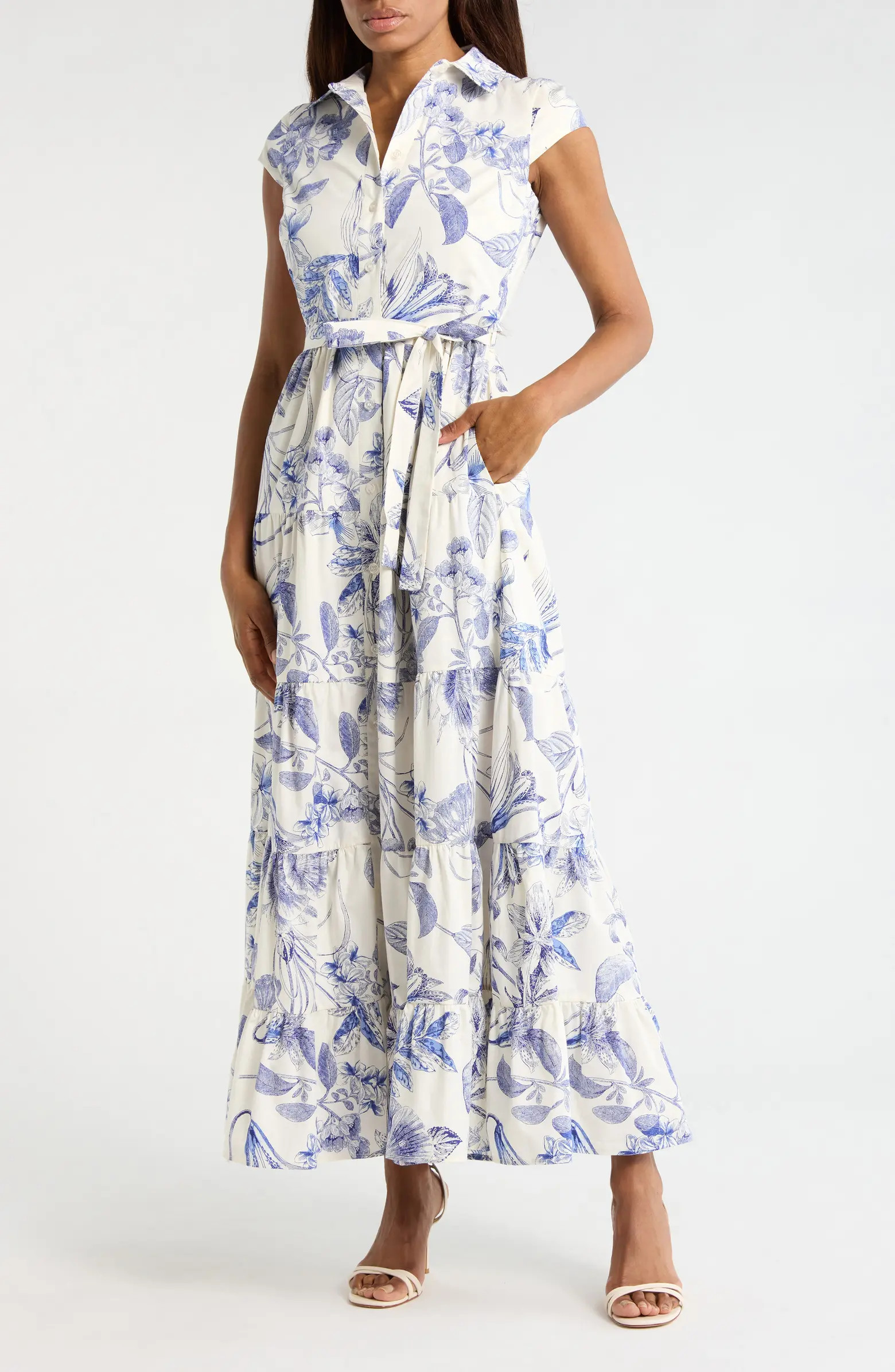 Floral Cap Sleeve Cotton Shirtdress | Nordstrom Rack