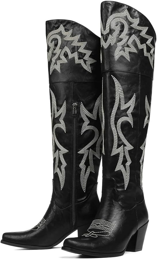 Meefit Women’s Embroidered Over-the-Knee Cowboy Boots – Snip Toe Thigh-High Western Cowgirl B... | Amazon (US)