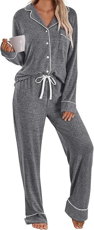 LILLUSORY Women's Long Sleeve Pajama Set - Soft Button-Down Top & Comfortable Drawstring Pants wi... | Amazon (US)