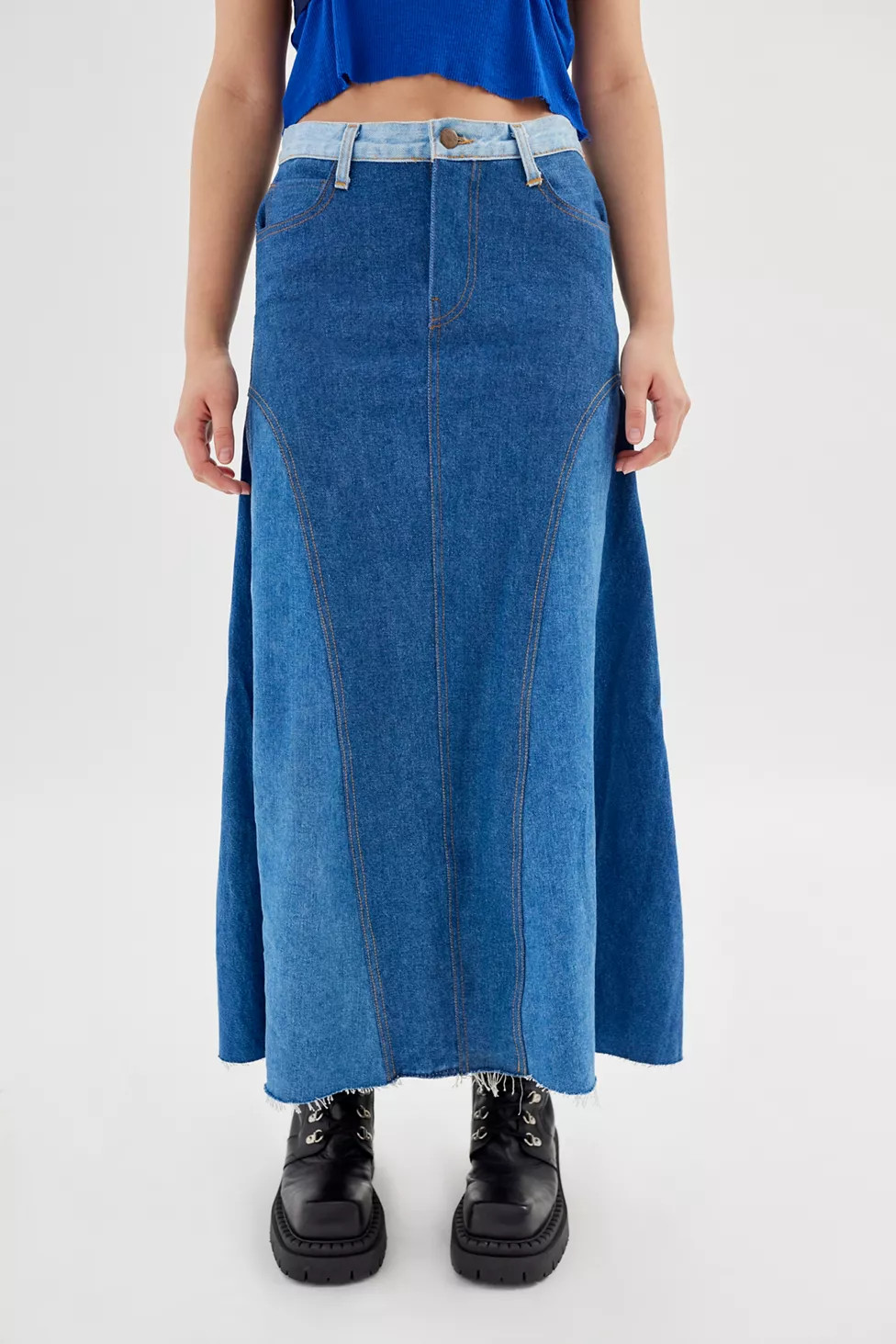 Urban Renewal Remade Denim Ruffle Maxi Skirt | Urban Outfitters (US and RoW)