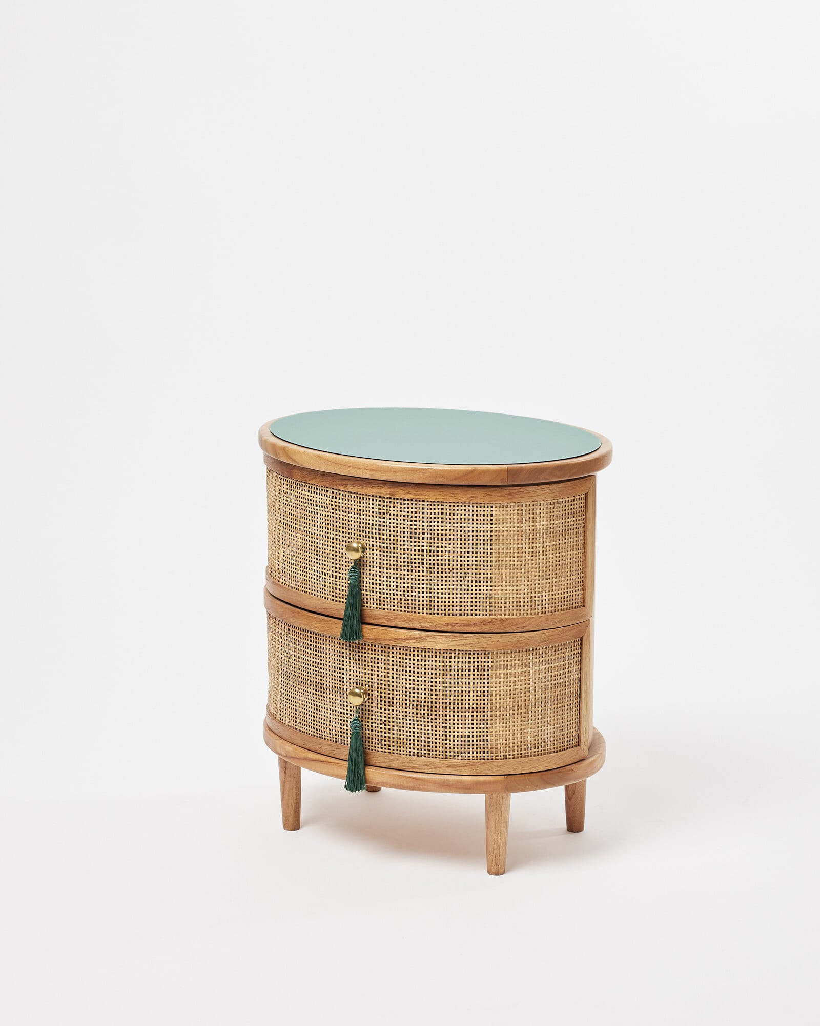 Kinship Rattan Teal Blue Bedside Table | Oliver Bonas | Oliver Bonas (Global)