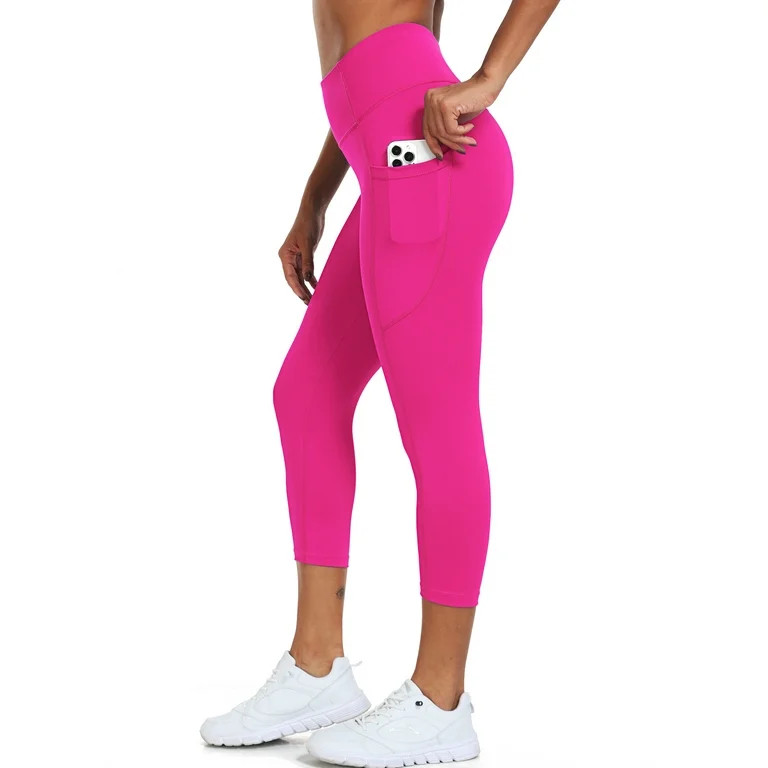 NELEUS Womens High Waist Capri Yoga Leggings Cropped Pant for Workout with Two Pockets,Rose Red,U... | Walmart (US)