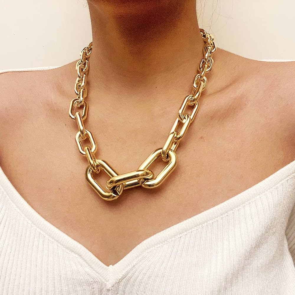 Wiwpar Chunky Choker Necklace Gold Cuban Link Chain Necklace Punk Paperclip Chain Choker Necklace... | Amazon (US)