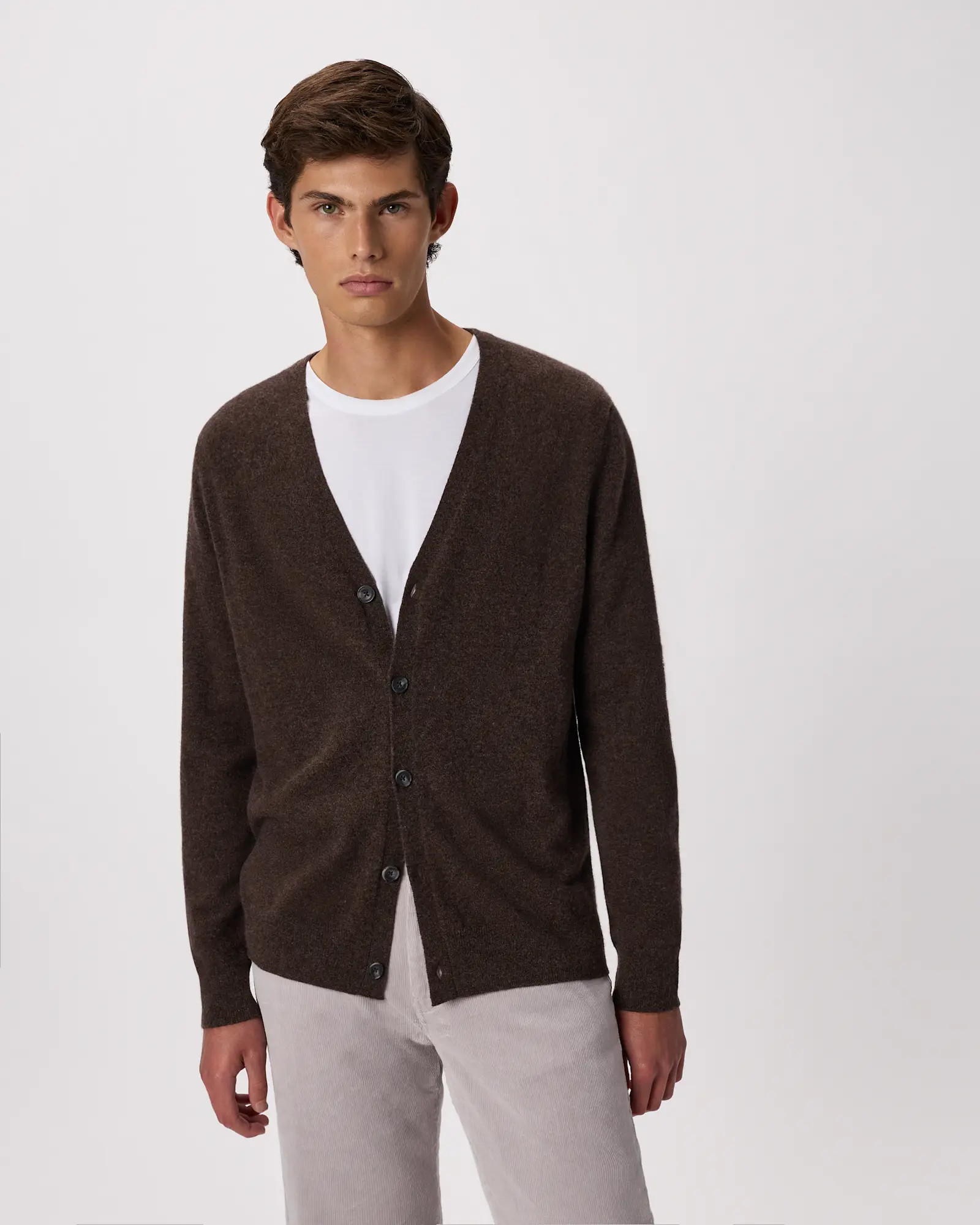Men's Cashmere Cardigan Sweater | Quince in Heather Truffle Brown | Quince