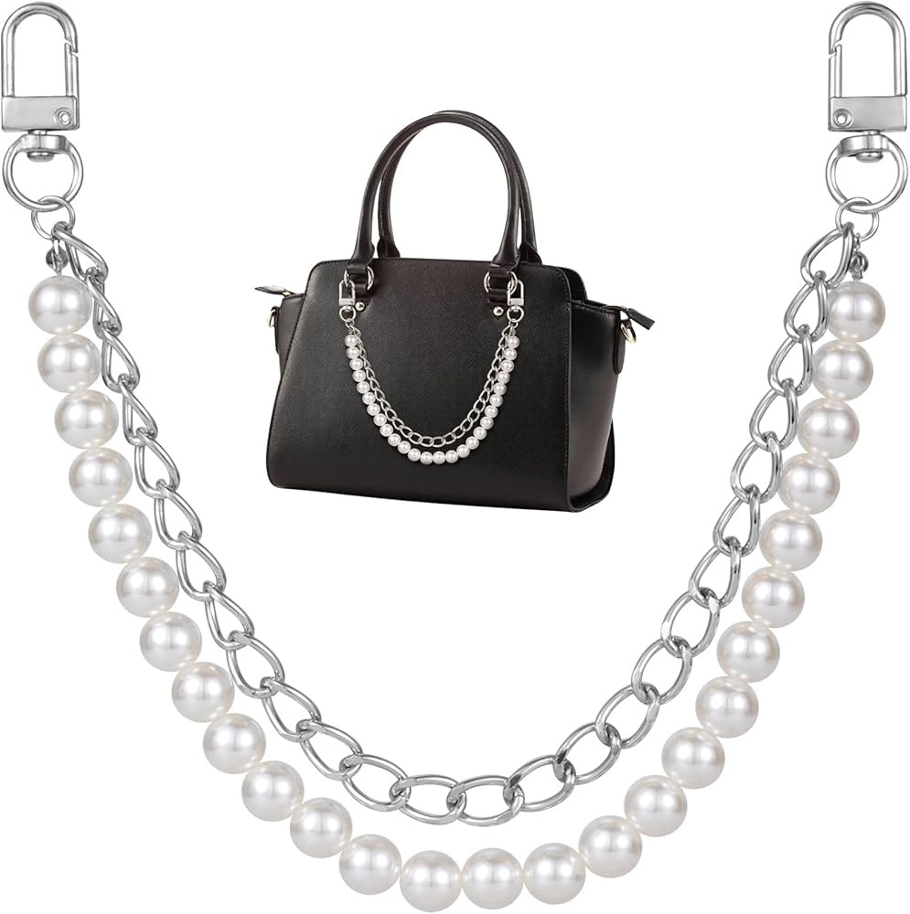 HINZIC Pearl Purse Chain Extender Silver Handbag Straps Metal Shoulder Crossbody Bags Short Handl... | Amazon (US)