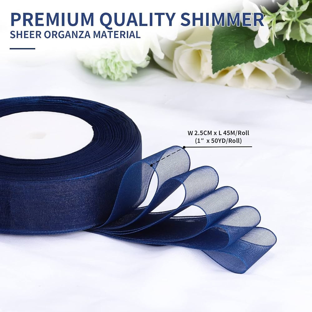 molshine 50 Yards x 1 Inch Shimmer Sheer Organza Ribbon,Chiffon Fabric Ribbons for Bouquets Garla... | Amazon (CA)