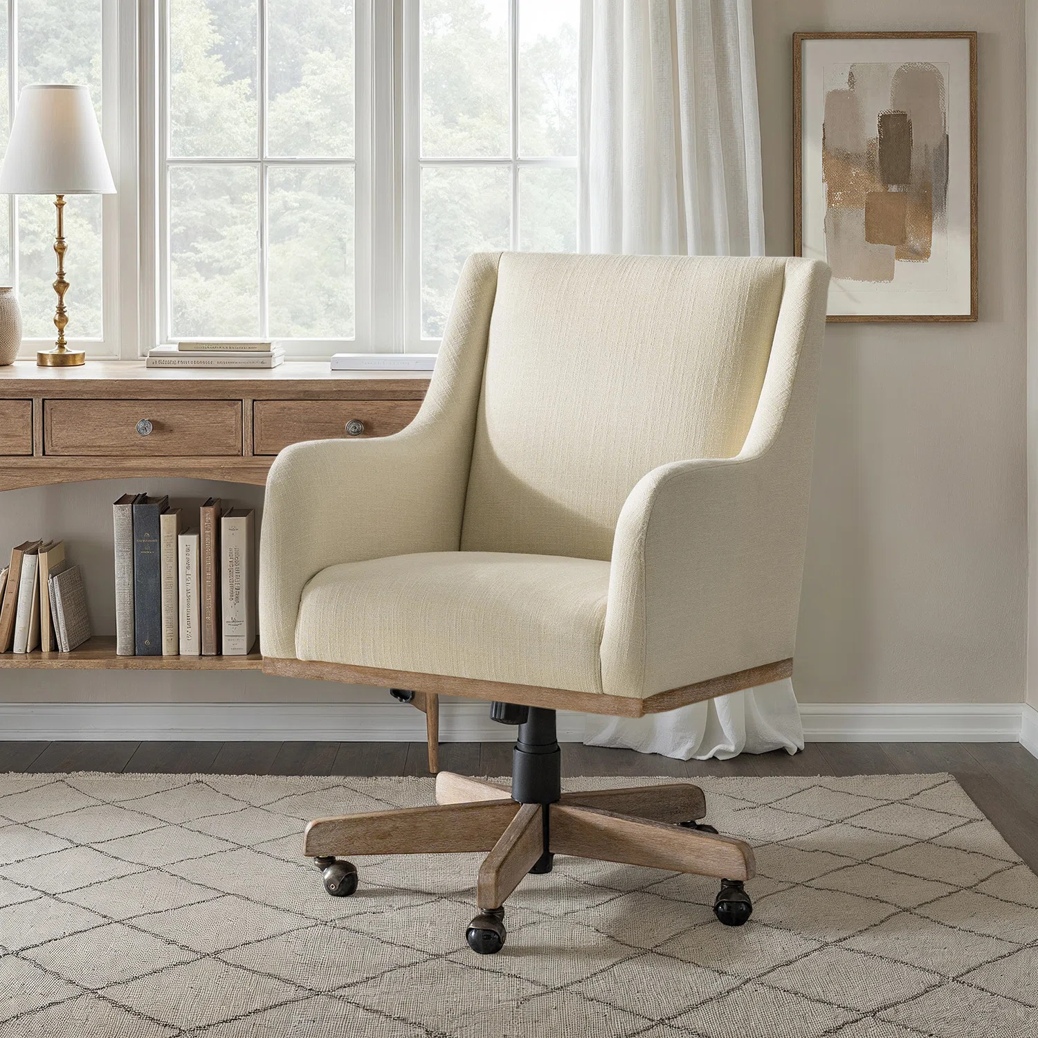 Ackeron Julia Farmhouse 360° Swivel Office Chair with Adjustable Height and Curved Armrests | Wayfair North America