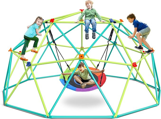 Hapfan 10 ft Climbing Dome Swing Set with Saucer Swing, Jungle Gym for Kids Outdoor Backyard, Sup... | Amazon (US)