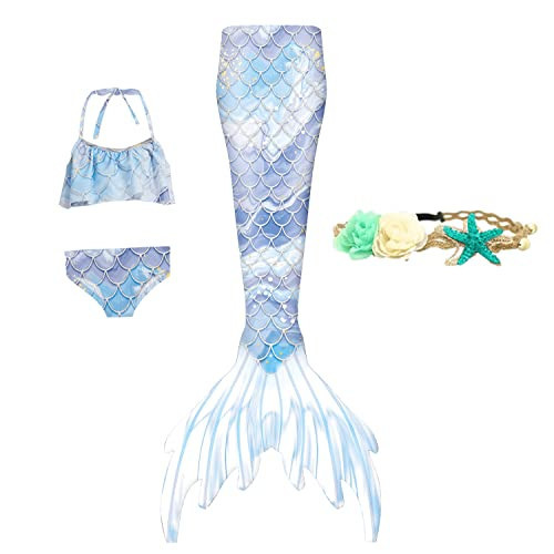 XNSGAO 4PCS Mermaid Tails for Swimming for Girls Kids Mermaid Swimsuit Costume Princess Bikini Set Bathing Suits | Amazon (US)