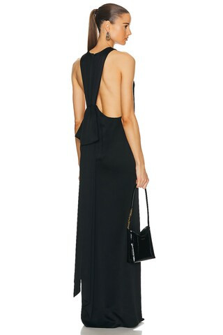 Saint Laurent Satin Maxi Dress in Noir - Black. Size 42 (also in 40). | FWRD 