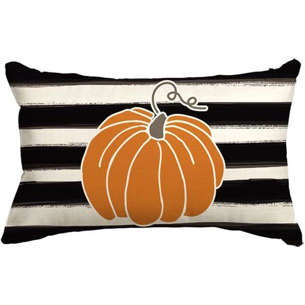Artoid Mode Pumpkin Fall Throw Pillow Cover 12 x 20 Cushion Case Watercolor Stripes Black Off Whi... | Walmart (US)