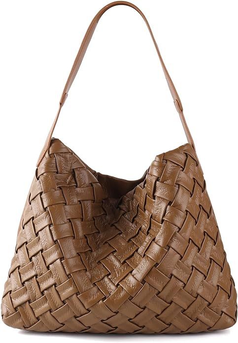 Woven Bag for Women, Vegan Leather Tote Bag, Retro Handbag Purse, Handmade Large Summer Beach Sho... | Amazon (US)