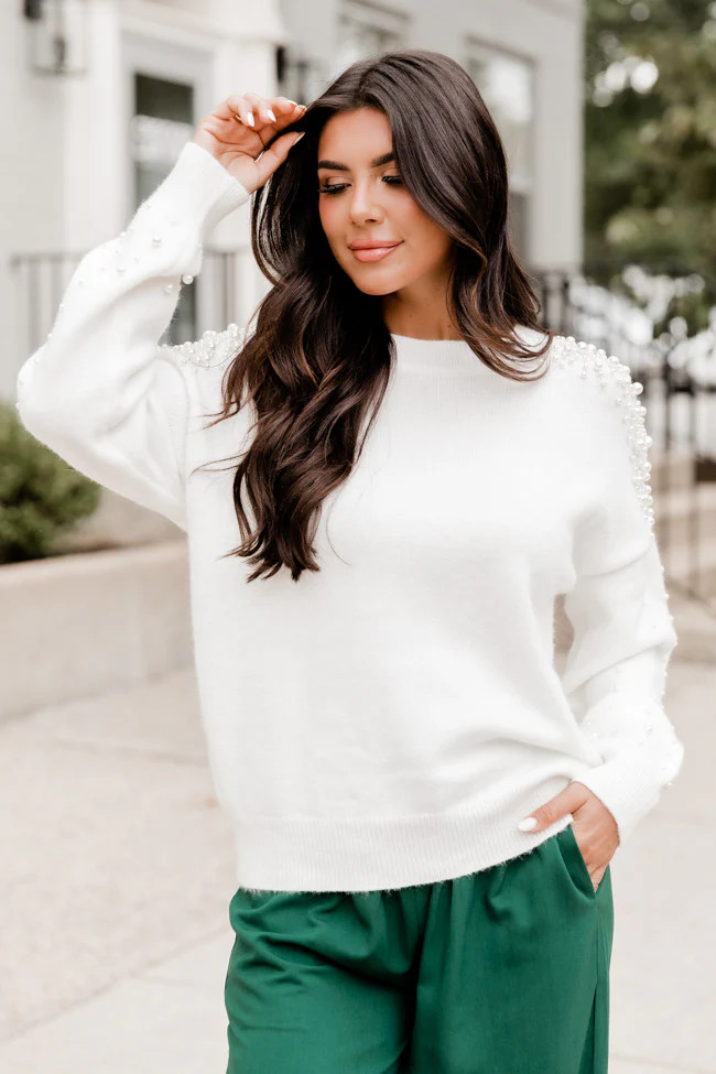The Story Of Us White Pearl Detail Sweater | Pink Lily