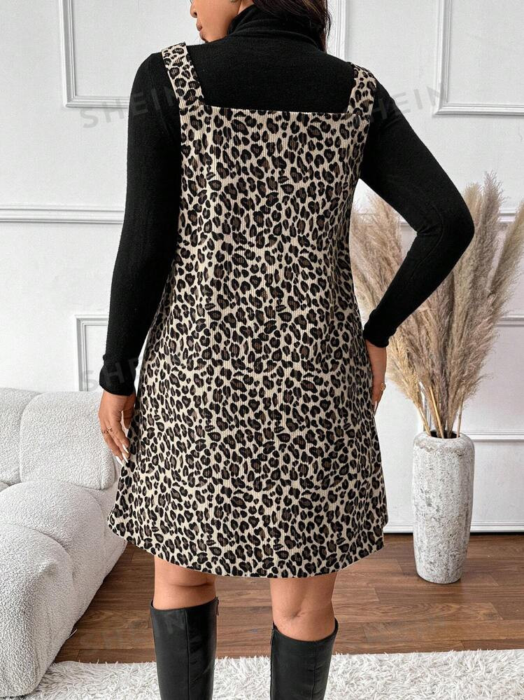 SHEIN Frenchy Plus Size Women Leopard Print Sleeveless Dress, Fashionable Autumn/Winter | SHEIN