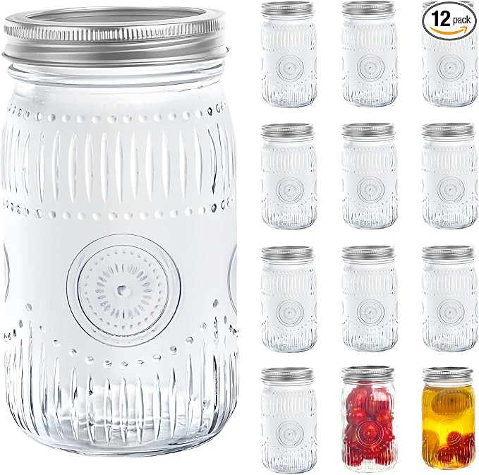 32oz Vintage Mason Jars with Lids, Wide Mouth Quart Canning Jar 12 Pack | Amazon (US)