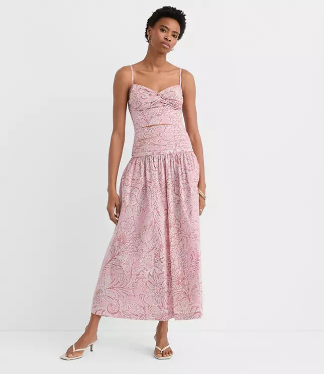 Floral Ruched Poplin Midi Skirt | LOFT