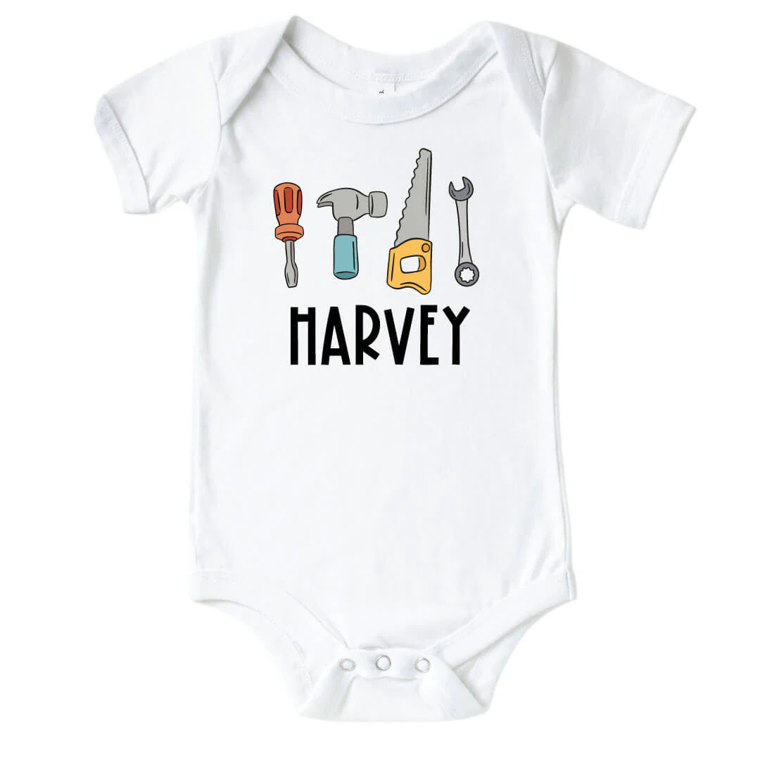 Personalized Tools Graphic Bodysuit | White | Caden Lane