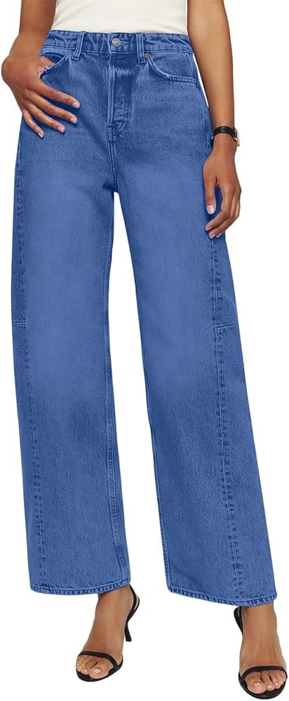 PLNOTME Women's Casual Wide Leg Jeans Boyfriend Baggy High Waist Denim Pants with Pockets | Amazon (US)