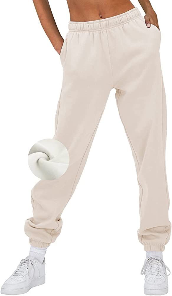 EFAN Womens Fleece Sweatpants Warm Baggy Pants Comfy Oversized Fall Joggers High Waisted Cotton Loun | Amazon (US)