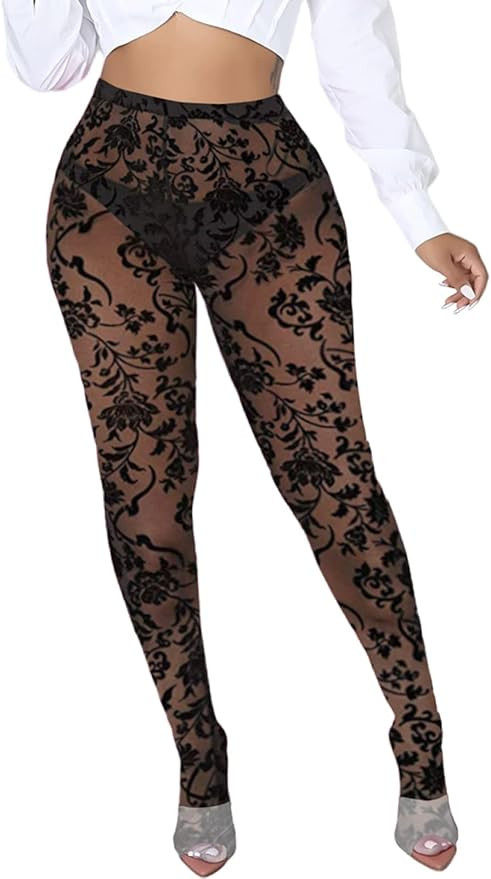 Women's Tie Dye Mesh Legging - High Waist Sheer Pantihose Long Pants Stretchy Tights Clubwear Clo... | Amazon (US)