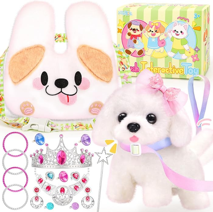 NINAOR Plush Dog Toys for Kids with Crossbody Bags Princess Jewelry, Robot Puppy with Leash Walki... | Amazon (US)
