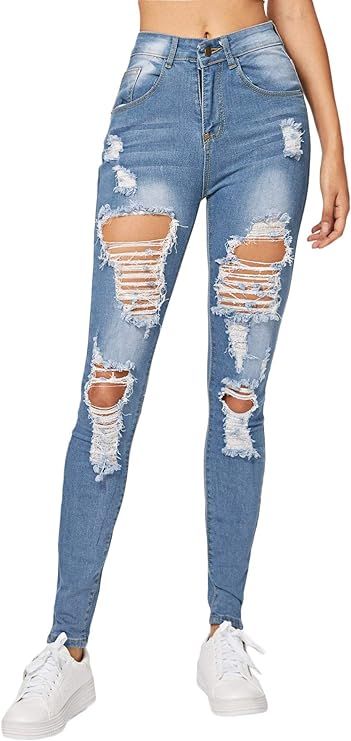 Milumia Women's Mid Waist Skinny Ripped Casual Denim Jeans Pants | Amazon (US)