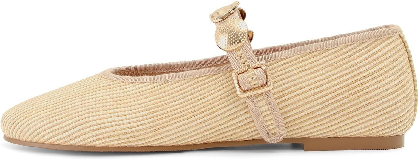 DOEYG Studded Ballet Flats Shoes for Women Round Toe Mary Jane Flats Buckle Strap Dressy Comforta... | Amazon (US)
