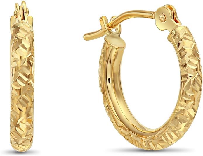 14k Gold Hand Engraved Diamond-cut Round Hoop Earrings, (0.5 inch Diameter) | Amazon (US)
