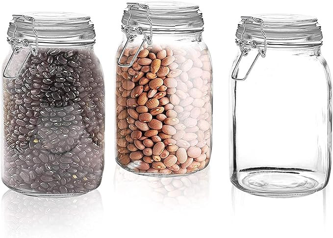 Set of 3 Glass Mason Jar with Airtight Lid 50 Ounces | Glass Storage Container for Food, Flour, P... | Amazon (US)