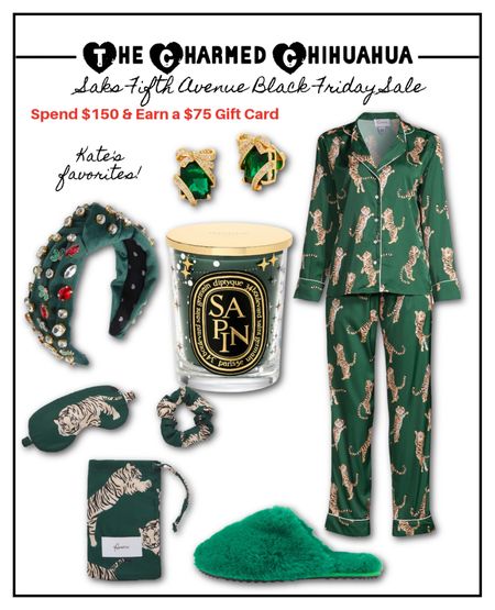 Spend $150 and earn a $75 gift card during the Saks Fifth Avenue Black Friday sale!

Gifts for her, pajama set, jeweled headband, sleep mask, candle, green earrings, slippers

#LTKGiftGuide #LTKsalealert #LTKCyberweek