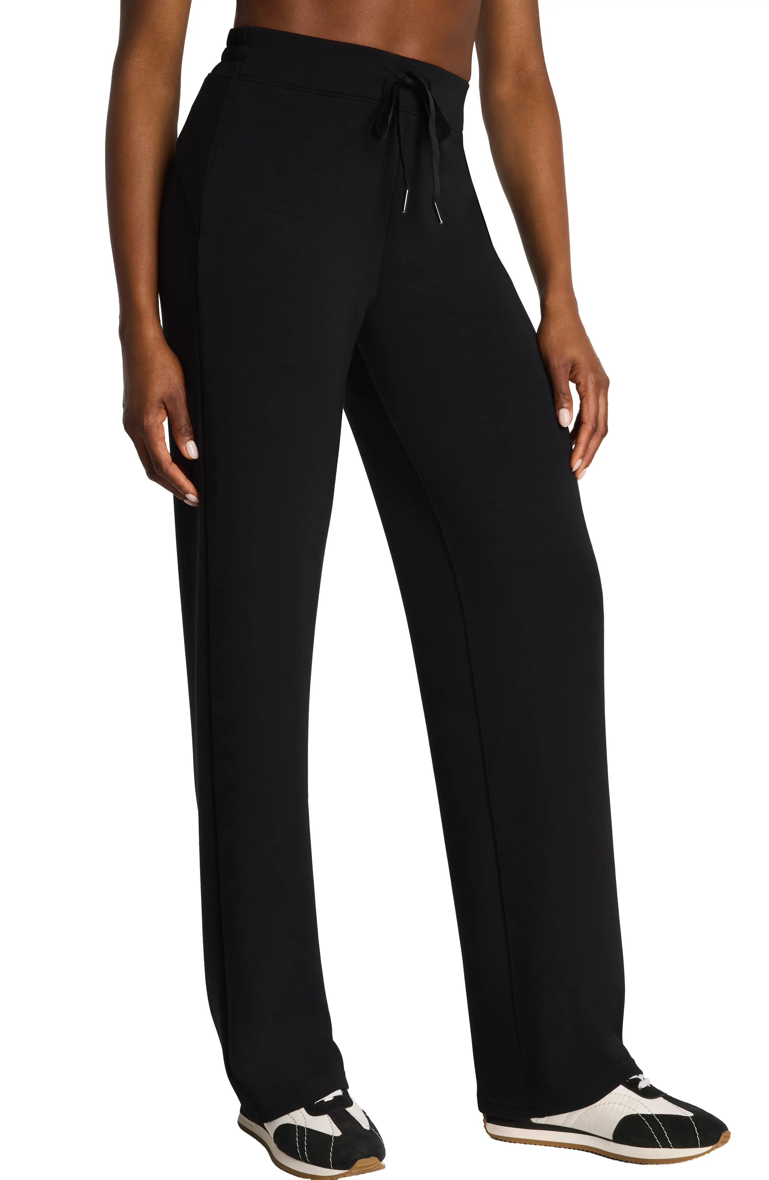 SPANX® AirEssentials Straight Leg Pants in Very Black at Nordstrom, Size Medium | Nordstrom