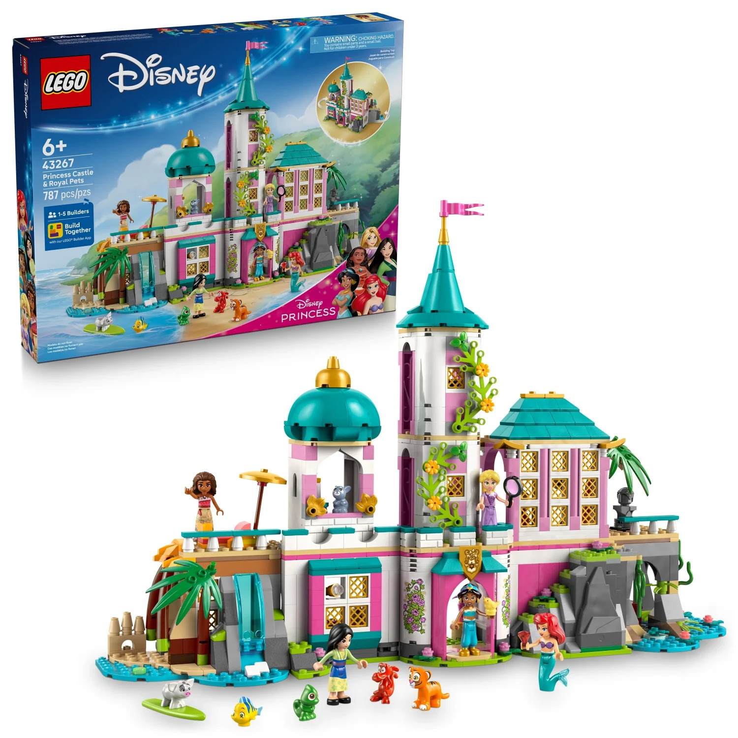 LEGO Disney Princess Castle & Royal Pets Kids Toy - Pretend Play Building Set for Girls and Boys, Ages 6+ - Includes Ariel, Rapunzel, Jasmine, Moana, and Mulan - Gift Idea for Birthdays - 43267 | Walmart (US)