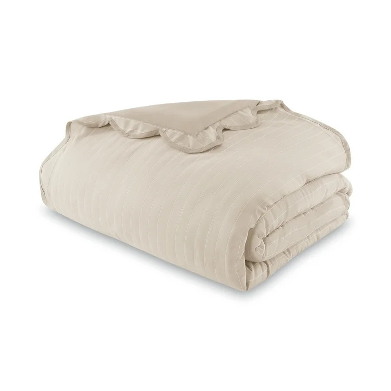 Mainstays Scallop 5-Piece Pick Stitch Tan Comforter Set, Full/Queen | Walmart (US)