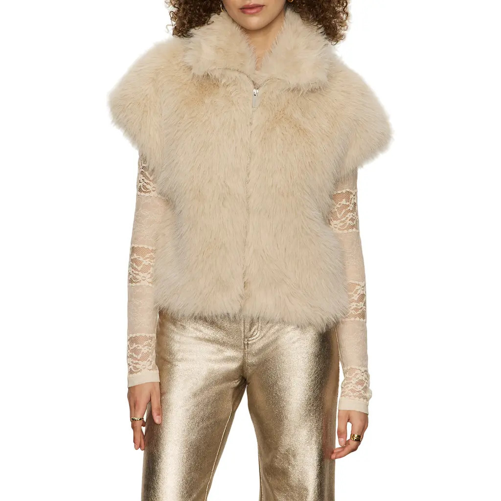 Sanctuary Silky Faux Fur Vest in Almond White at Nordstrom, Size Xx-Small | Nordstrom